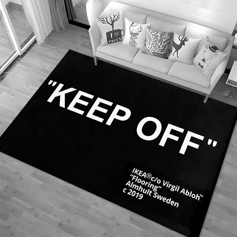 Commercial Printing Format - 3Dプリント大型カーペット「Keep Off」エリアラグ、家庭用リビングルームラグ、寝室装飾フロアマット、滑り止めポリエステル製フロアラグ