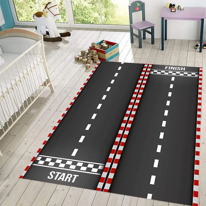 Commercial Printing Format - レーシングトラックカーペット 都市交通 駐車場 プリントフロアマット 子供用ゲームカーペット 子供用クライミングマット