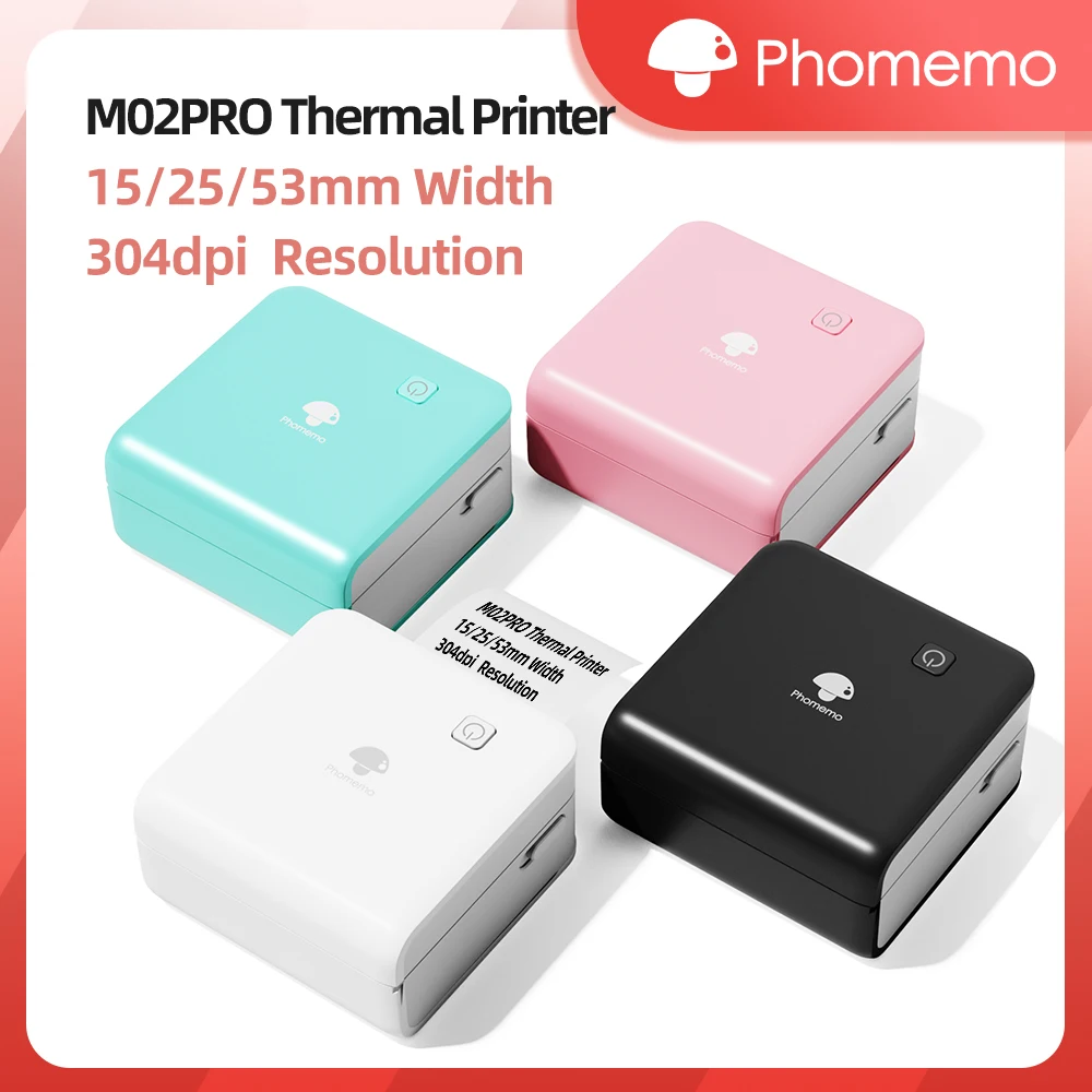 Commercial Photo Printer - ミニポータブルプリンター,ワイヤレスサーマルラベラー,インクレス印刷,15mm, 25mm, 50mm, 53mm,写真,簡単なラベリング,Phomemo-M02Pro dpi,300