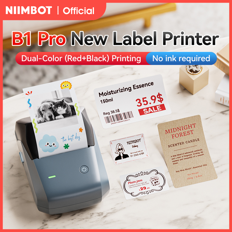 Commercial Shirt Printing Machine - Niimbot B1 Proラベルプリンター 300 DPI高解像度 赤黒カラー印刷