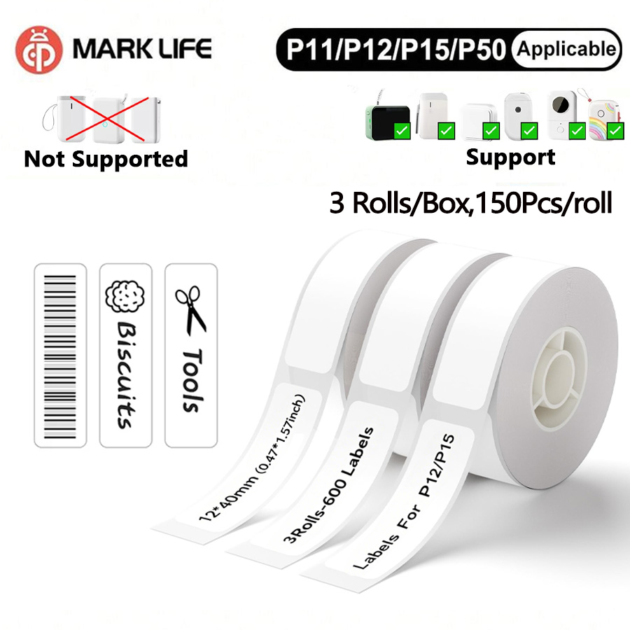 Commercial Shirt Printing Machine - Marklife 3 ロールラベル P15 感熱ラベル粘着ステッカー感熱テープ P15、P12、D30、M110、M220、M1、ラベル家庭用、ビジネス用