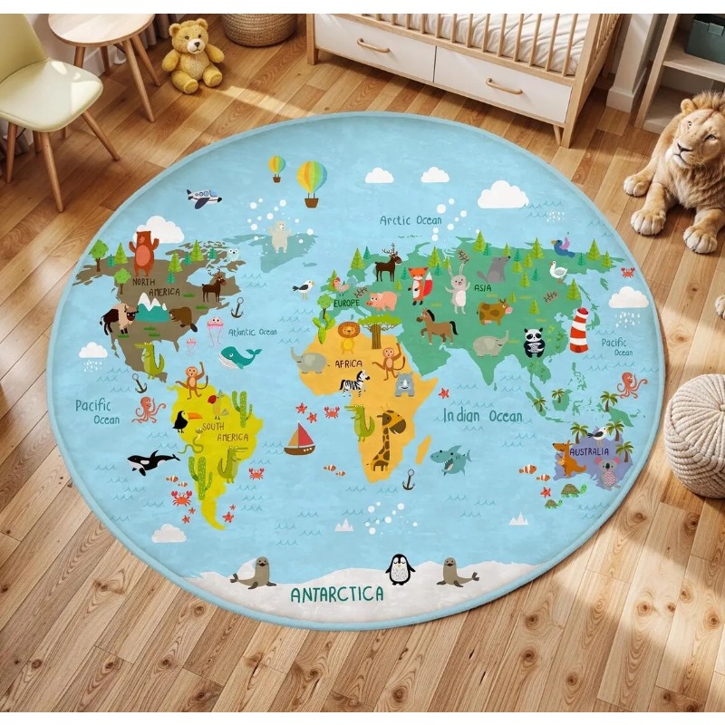   プレイラウンドフロアマット動物世界地図プリントカーペット - Commercial Printing Format のレビューと価格