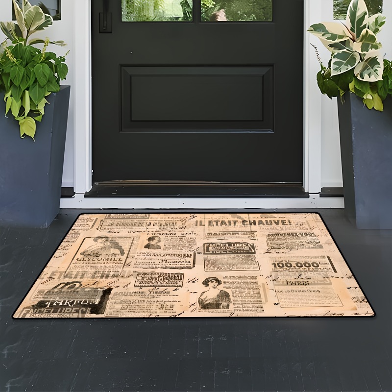 ヴィンテージフランス新聞プリントフランネルドアマットレトロア - Commercial Newspaper Printing のレビューと価格