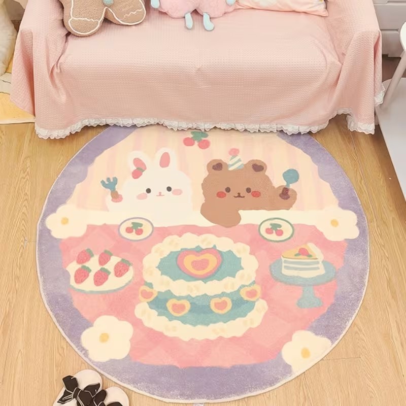 かわいいウサギクマケーキプリントラウンドラグソフト滑り止めカ - Commercial Printing Format のレビューと価格