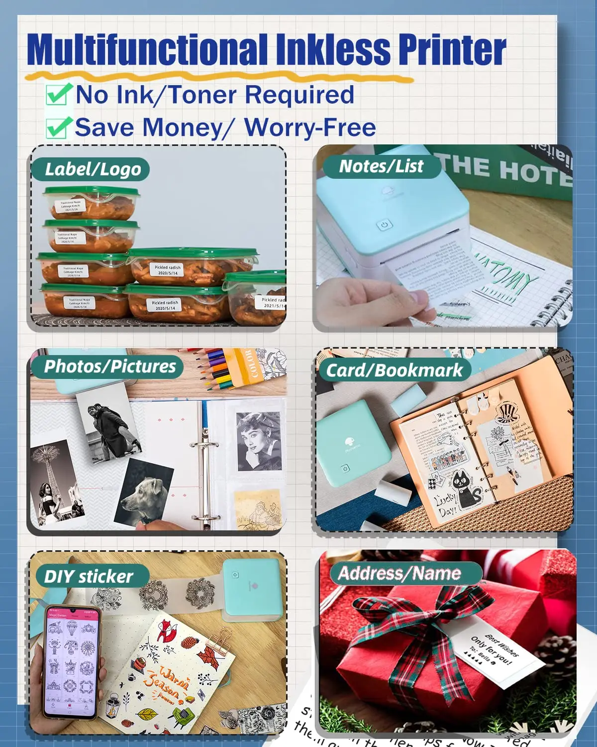 ミニポータブルプリンター,ワイヤレスサーマルラベラー,インク - Commercial Photo Printer のレビューと価格